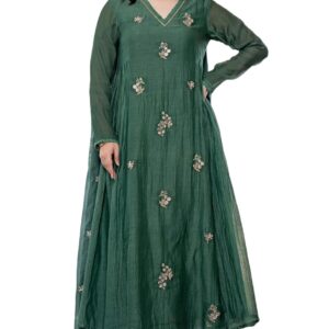 Buy KLOSIA Women Embroidery Solid Anarkali Kurta and Pant Set with Dupatta Green