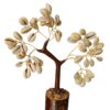 Opulent Karigari Handcrafted Seashell Tree Decoration, Natural Cowrie Shells with Gold Wire Branches, Brown Wooden Base, Coastal Home Decor