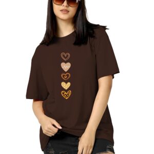 TQH Women's Casual Printed Round Neck, Oversized Longline Drop Shoulder Boho Style T-Shirt
