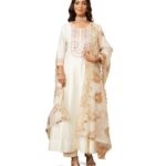 Amazon Brand - Myx Women's Embroidered Anarkali Kurta Pant Set with Organza Dupatta | Viscose,Rayon | A-line fit (Available in Plus Sizes)