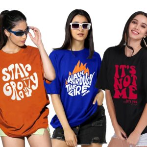 LEOTUDE Women's Cottonblend Oversized Fit Combo T-Shirt