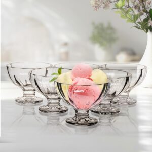 AGARO Glass Elegant Ice Cream Bowl 140ml Set of 6, Ice Cream Bowl, Dessert Cup for Sundae, Sweets, Snacks, Fruit, Pudding, Nuts Or Dip, Serving Bowls, Tableware Set, Transparent