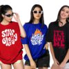 LEOTUDE Women's Cotton Regular Fit Half Sleeve Oversized Tshirt, Round Neck Longline Drop Shoulder | ful Printed Combo T-Shirt (Pack Of 3)