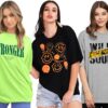 LEOTUDE Oversized Cottonblend Half Sleeve Round Neck Longline Drop Shoulder, Colorful Printed T-Shirt Women's Combo T-Shirts (Pack of 3)